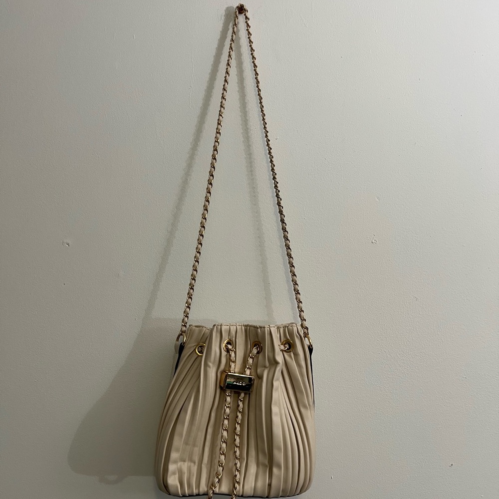 Aldo Cream Crossbody Bag with Gold Chain
